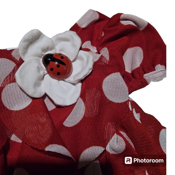 Vintage Rare Edition Girls Ruffle Polka Dot Top Red White Ladybug Infant 24M - Picture 3 of 5